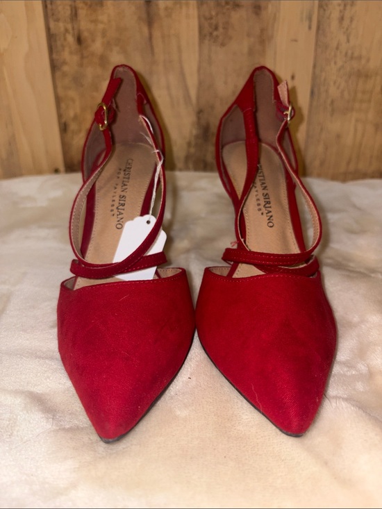 Christian Siriano Shoes - #137 Christian Siriano Red Pointed Toe Slingback Flats with Cross Straps